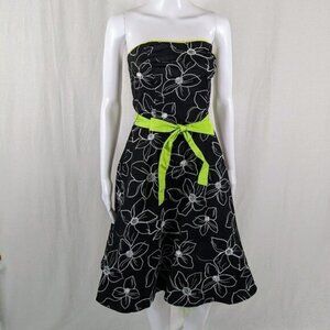 Ruby Rox Juniors Size 3 Black and White Floral Formal Dress Lime Green Strapless
